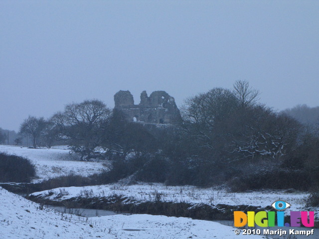 SX12017 Snow at Ogmore Castle and Ogmore river